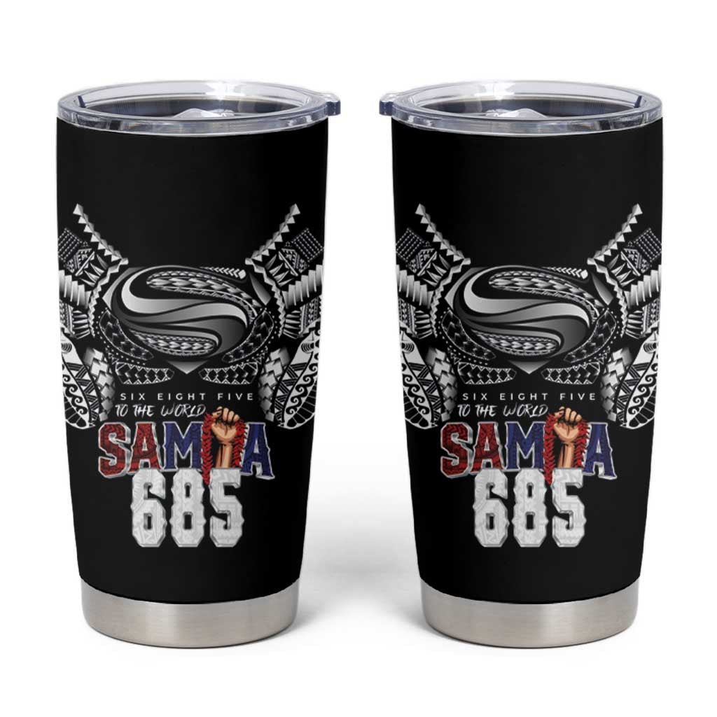 Super Samoa-Six Eight Five to The World Tumbler Cup Traditional Samoan Tattoo Black Color LT03 Black - Polynesian Pride