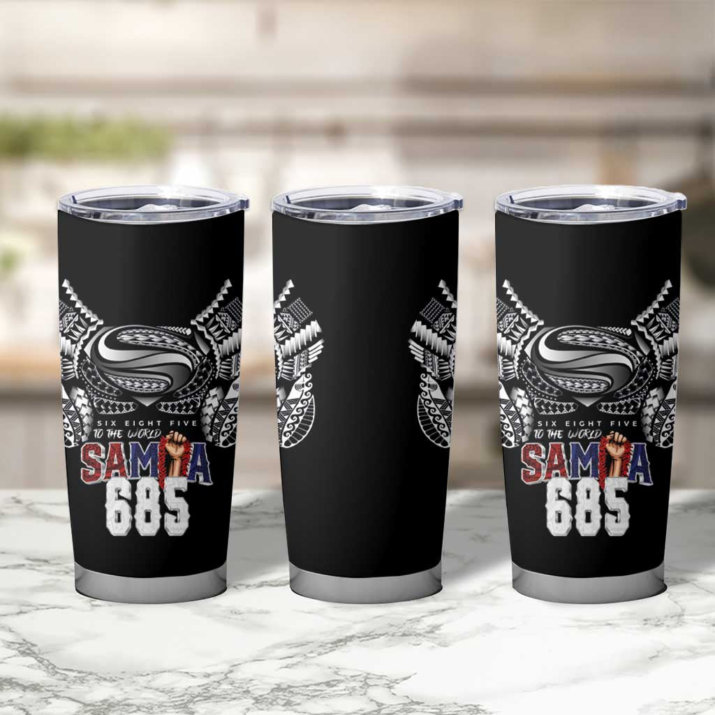 Super Samoa-Six Eight Five to The World Tumbler Cup Traditional Samoan Tattoo Black Color LT03 - Polynesian Pride