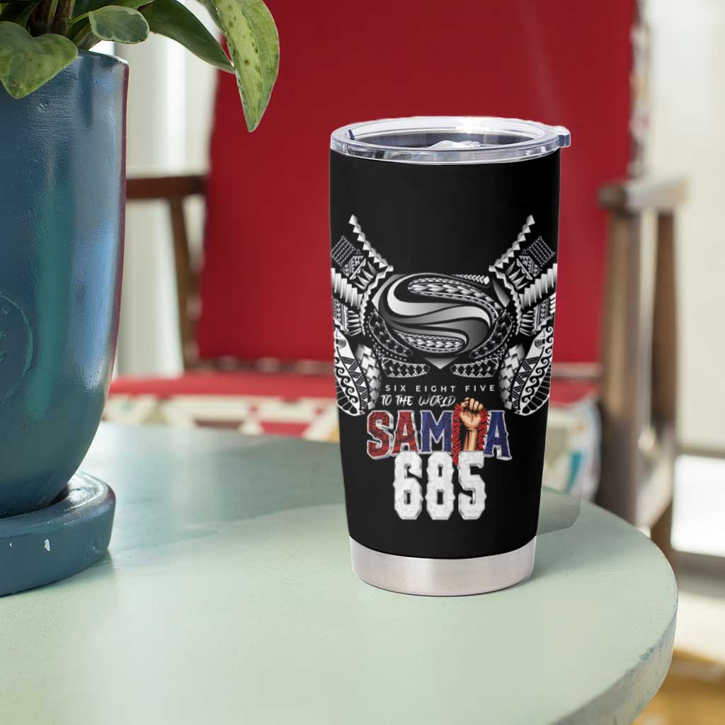 Super Samoa-Six Eight Five to The World Tumbler Cup Traditional Samoan Tattoo Black Color LT03 - Polynesian Pride