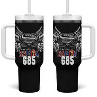 Super Samoa-Six Eight Five to The World Tumbler With Handle Traditional Samoan Tattoo Black Color