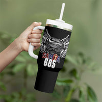 Super Samoa-Six Eight Five to The World Tumbler With Handle Traditional Samoan Tattoo Black Color