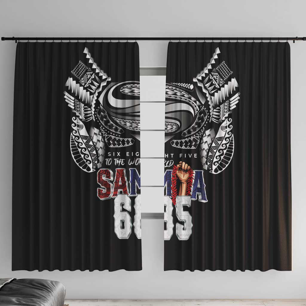 Super Samoa-Six Eight Five to The World Window Curtain Traditional Samoan Tattoo Black Color LT03 With Hooks Black - Polynesian Pride
