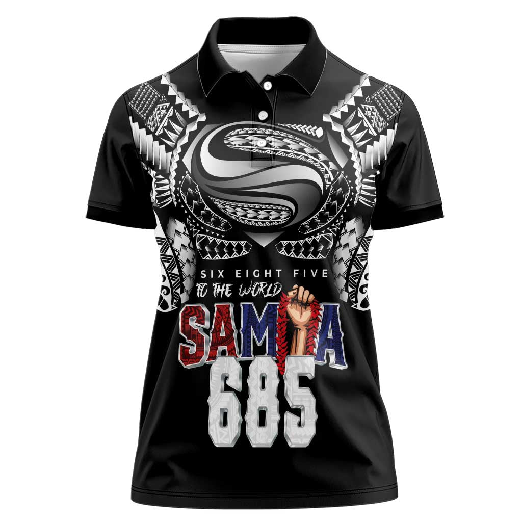 Super Samoa-Six Eight Five to The World Women Polo Shirt Traditional Samoan Tattoo Black Color LT03 Female Black - Polynesian Pride
