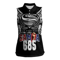 Super Samoa-Six Eight Five to The World Women Sleeveless Polo Shirt Traditional Samoan Tattoo Black Color