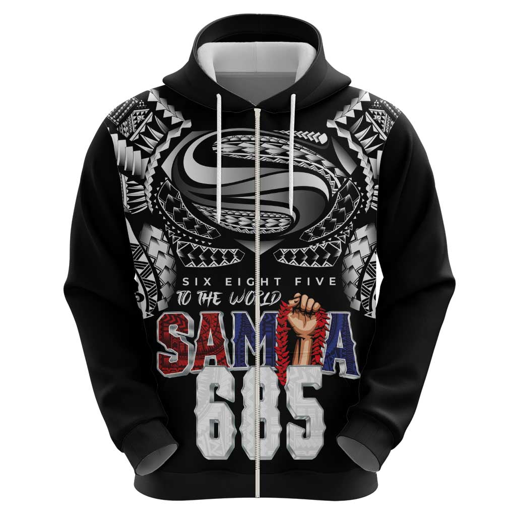 Super Samoa-Six Eight Five to The World Zip Hoodie Traditional Samoan Tattoo Black Color LT03 - Polynesian Pride