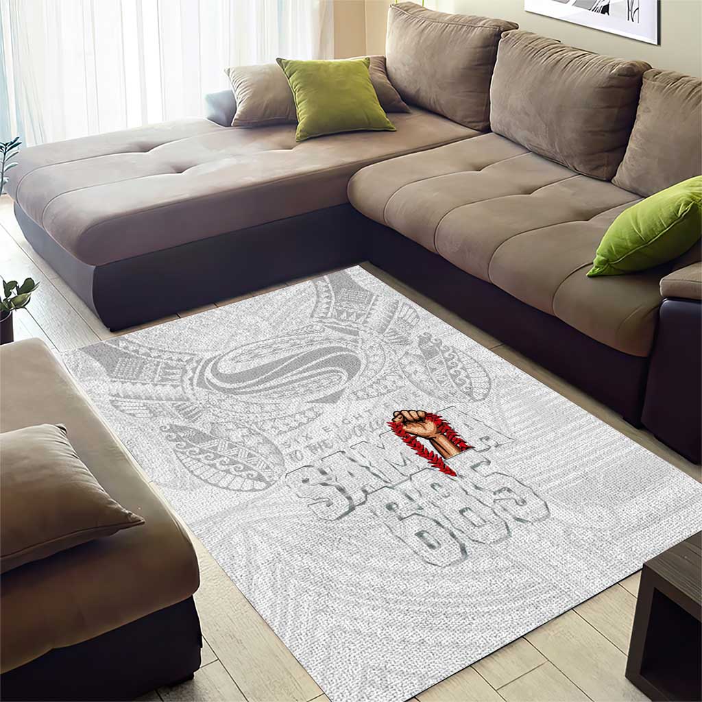 Super Samoa-Six Eight Five to The World Area Rug Traditional Samoan Tattoo All White LT03 - Polynesian Pride