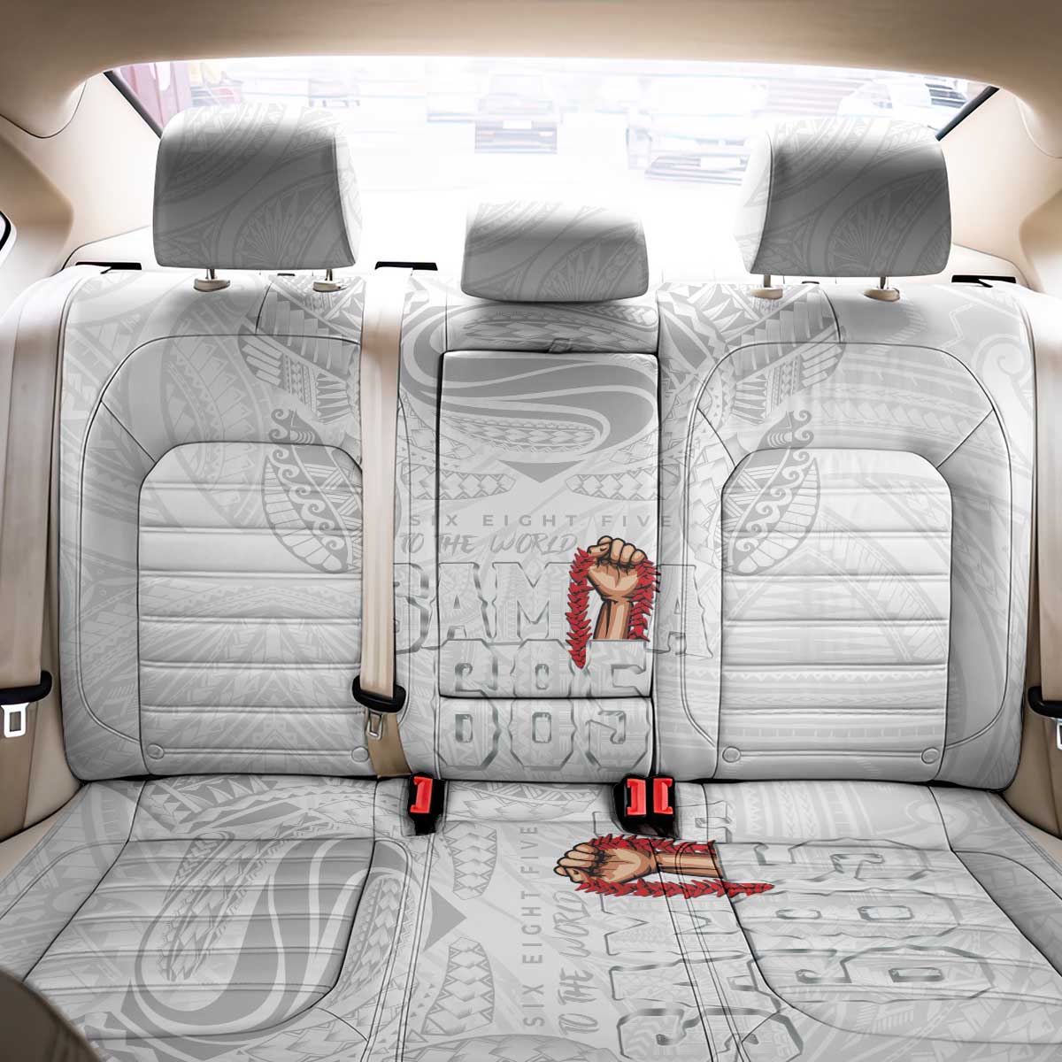 Super Samoa-Six Eight Five to The World Back Car Seat Cover Traditional Samoan Tattoo All White