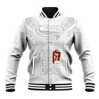 Super Samoa-Six Eight Five to The World Baseball Jacket Traditional Samoan Tattoo All White LT03 Unisex White - Polynesian Pride