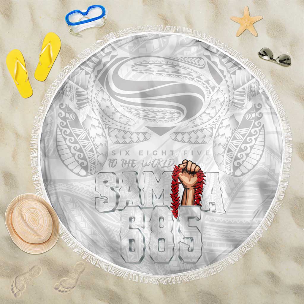 Super Samoa-Six Eight Five to The World Beach Blanket Traditional Samoan Tattoo All White LT03 One Size 150cm White - Polynesian Pride