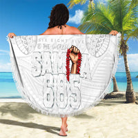 Super Samoa-Six Eight Five to The World Beach Blanket Traditional Samoan Tattoo All White LT03 - Polynesian Pride
