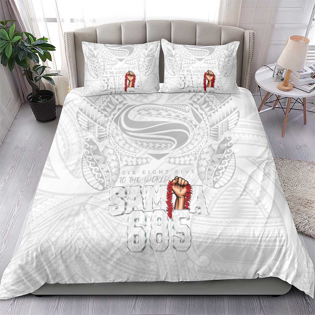 Super Samoa-Six Eight Five to The World Bedding Set Traditional Samoan Tattoo All White LT03 - Polynesian Pride