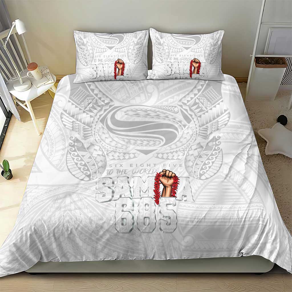 Super Samoa-Six Eight Five to The World Bedding Set Traditional Samoan Tattoo All White LT03 - Polynesian Pride
