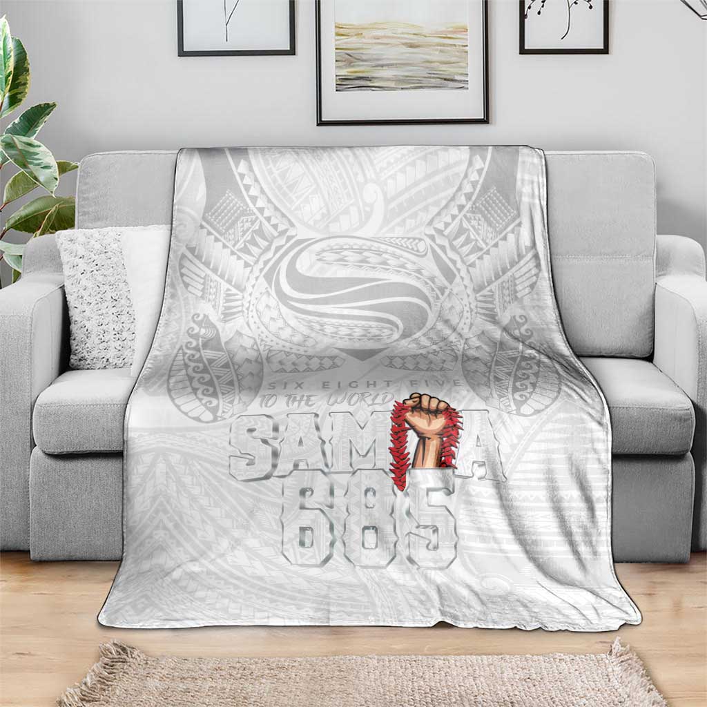 Super Samoa-Six Eight Five to The World Blanket Traditional Samoan Tattoo All White