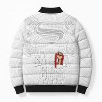 Super Samoa-Six Eight Five to The World Bomber Puffer Jacket Traditional Samoan Tattoo All White LT03 - Polynesian Pride