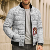 Super Samoa-Six Eight Five to The World Bomber Puffer Jacket Traditional Samoan Tattoo All White LT03 - Polynesian Pride