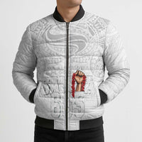 Super Samoa-Six Eight Five to The World Bomber Puffer Jacket Traditional Samoan Tattoo All White LT03 - Polynesian Pride