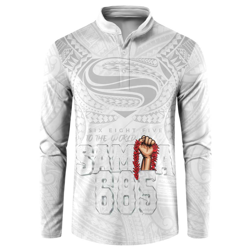 Super Samoa-Six Eight Five to The World Button Sweatshirt Traditional Samoan Tattoo All White LT03 White - Polynesian Pride