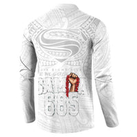 Super Samoa-Six Eight Five to The World Button Sweatshirt Traditional Samoan Tattoo All White LT03 - Polynesian Pride