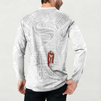 Super Samoa-Six Eight Five to The World Button Sweatshirt Traditional Samoan Tattoo All White LT03 - Polynesian Pride