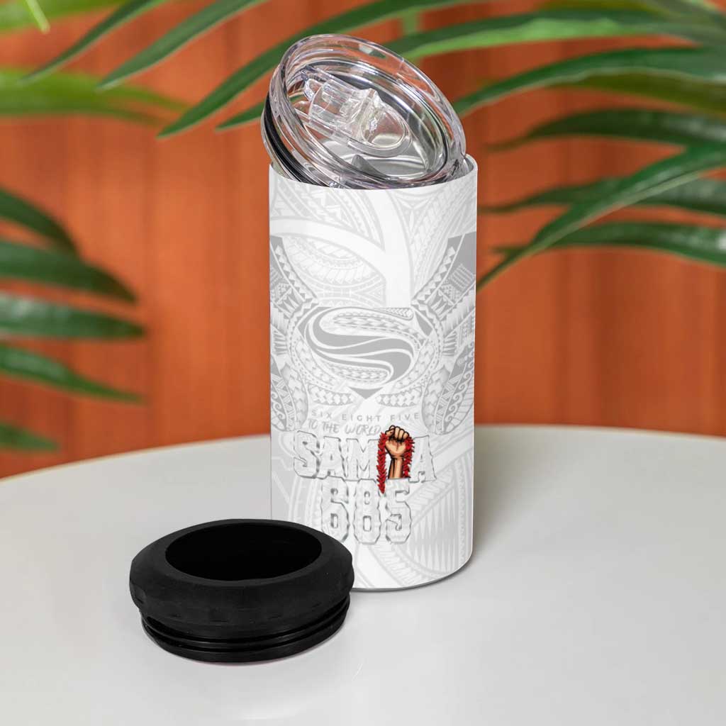 Super Samoa-Six Eight Five to The World 4 in 1 Can Cooler Tumbler Traditional Samoan Tattoo All White LT03 - Polynesian Pride