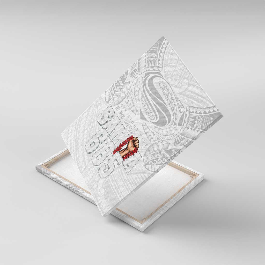 Super Samoa-Six Eight Five to The World Canvas Wall Art Traditional Samoan Tattoo All White LT03 With Frame White - Polynesian Pride