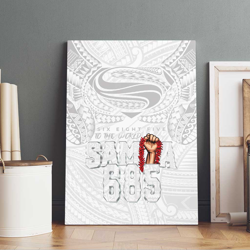 Super Samoa-Six Eight Five to The World Canvas Wall Art Traditional Samoan Tattoo All White LT03 - Polynesian Pride