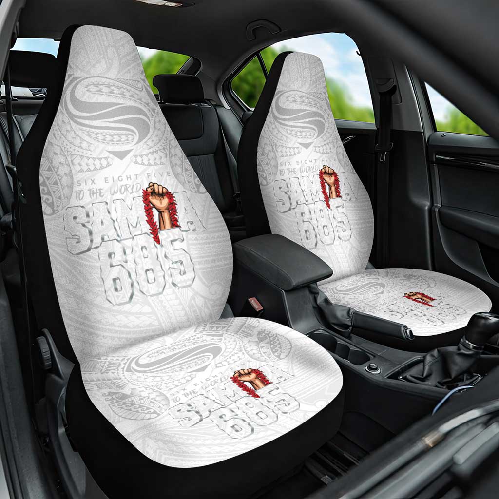 Super Samoa-Six Eight Five to The World Car Seat Cover Traditional Samoan Tattoo All White LT03 One Size White - Polynesian Pride