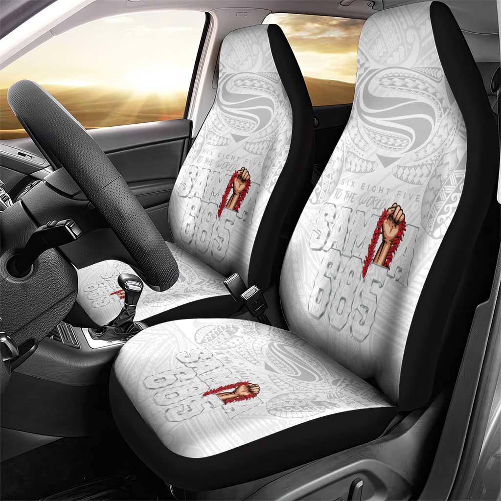 Super Samoa-Six Eight Five to The World Car Seat Cover Traditional Samoan Tattoo All White LT03 - Polynesian Pride
