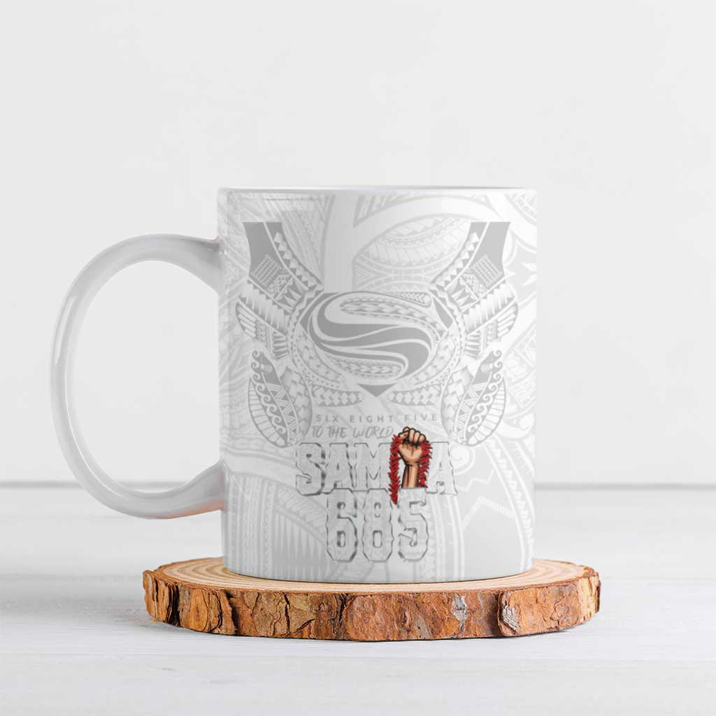 Super Samoa-Six Eight Five to The World Ceramic Mug Traditional Samoan Tattoo All White LT03 White - Polynesian Pride
