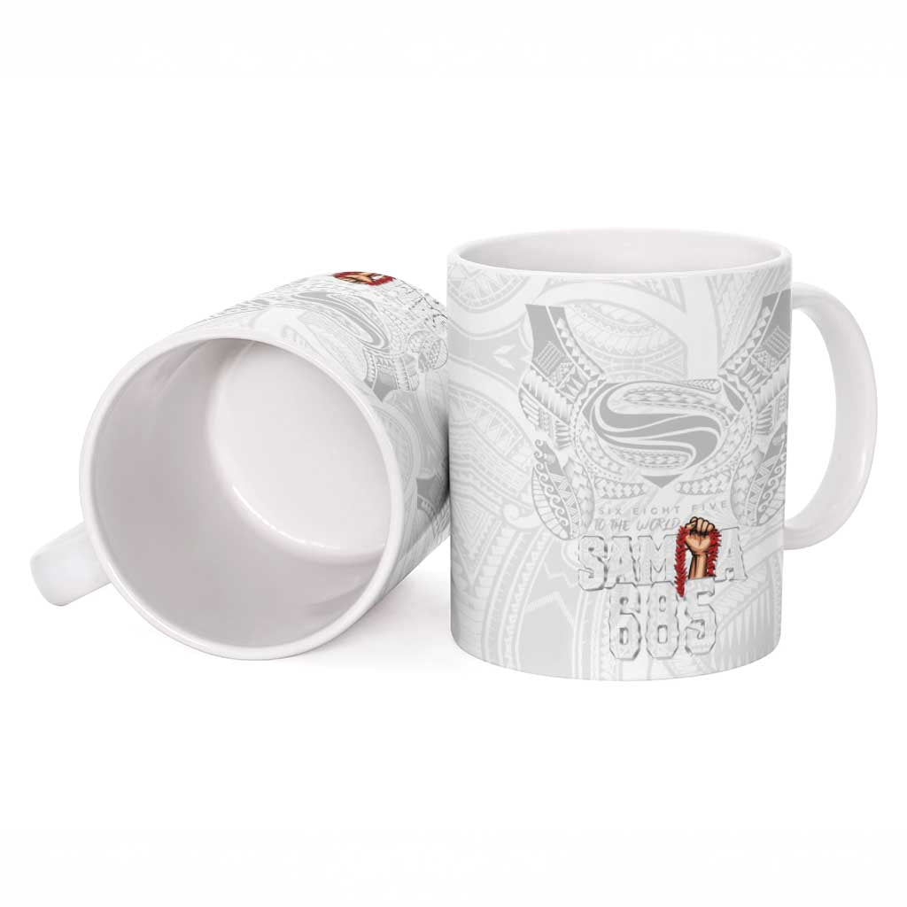 Super Samoa-Six Eight Five to The World Ceramic Mug Traditional Samoan Tattoo All White LT03 - Polynesian Pride