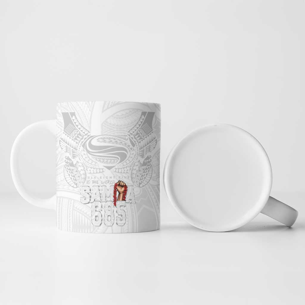 Super Samoa-Six Eight Five to The World Ceramic Mug Traditional Samoan Tattoo All White LT03 - Polynesian Pride