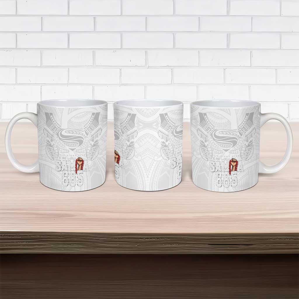 Super Samoa-Six Eight Five to The World Ceramic Mug Traditional Samoan Tattoo All White LT03 - Polynesian Pride