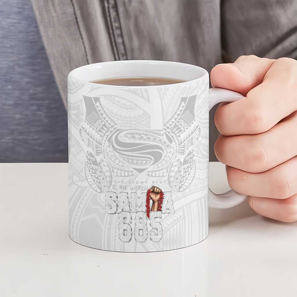 Super Samoa-Six Eight Five to The World Ceramic Mug Traditional Samoan Tattoo All White LT03 - Polynesian Pride