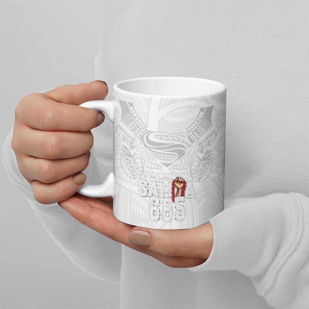 Super Samoa-Six Eight Five to The World Ceramic Mug Traditional Samoan Tattoo All White LT03 - Polynesian Pride