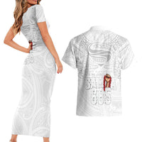 Super Samoa-Six Eight Five to The World Couples Matching Short Sleeve Bodycon Dress and Hawaiian Shirt Traditional Samoan Tattoo All White