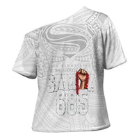 Super Samoa-Six Eight Five to The World Cross Shoulder Shirt Traditional Samoan Tattoo All White LT03 - Polynesian Pride