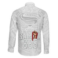 Super Samoa-Six Eight Five to The World Family Matching Long Sleeve Bodycon Dress and Hawaiian Shirt Traditional Samoan Tattoo All White
