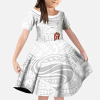 Super Samoa-Six Eight Five to The World Family Matching Off The Shoulder Long Sleeve Dress and Hawaiian Shirt Traditional Samoan Tattoo All White