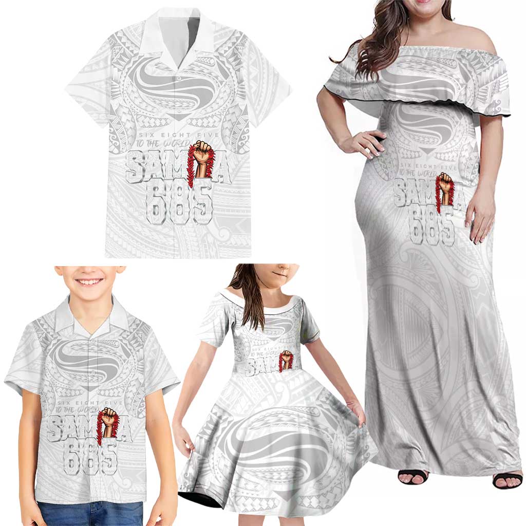 Super Samoa-Six Eight Five to The World Family Matching Off Shoulder Maxi Dress and Hawaiian Shirt Traditional Samoan Tattoo All White