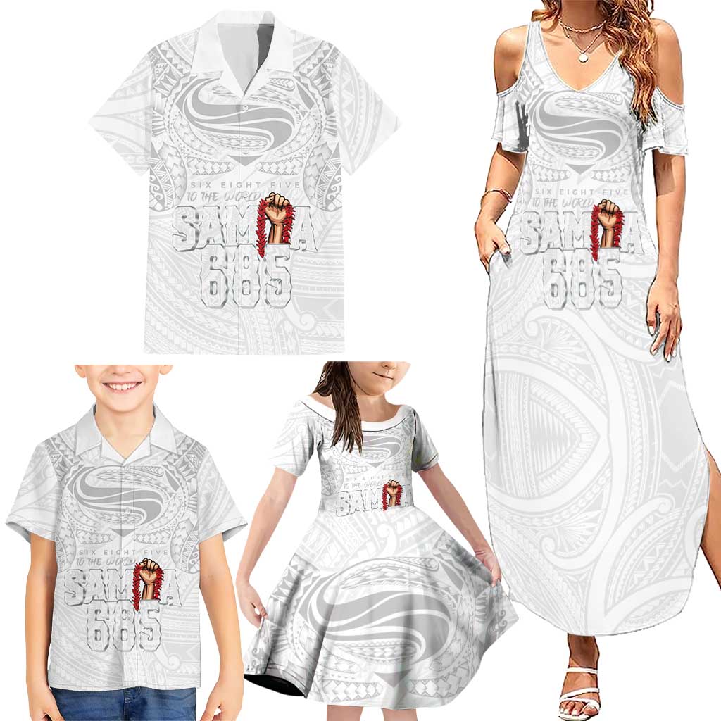 Super Samoa-Six Eight Five to The World Family Matching Summer Maxi Dress and Hawaiian Shirt Traditional Samoan Tattoo All White