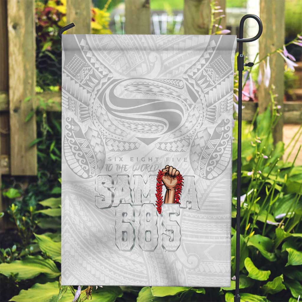Super Samoa-Six Eight Five to The World Garden Flag Traditional Samoan Tattoo All White LT03 Garden Flag White - Polynesian Pride