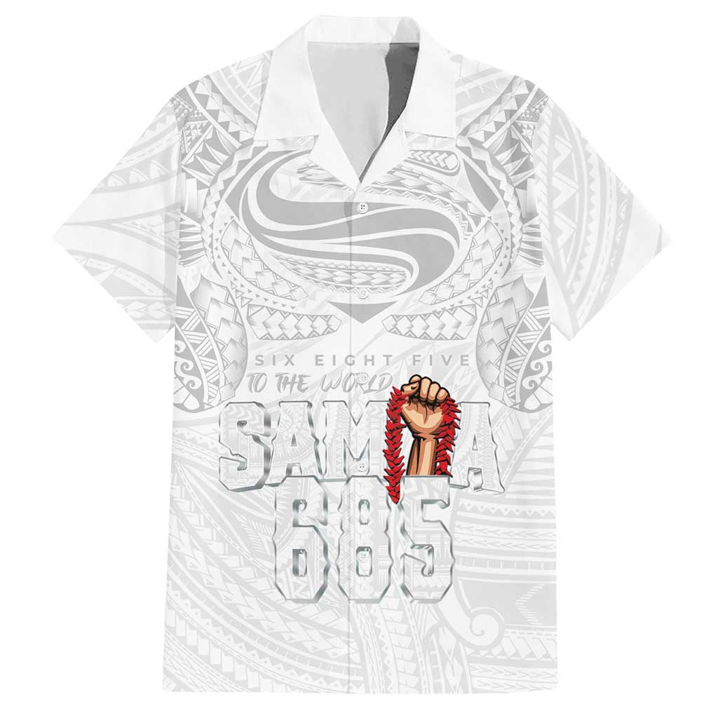 Super Samoa-Six Eight Five to The World Hawaiian Shirt Traditional Samoan Tattoo All White