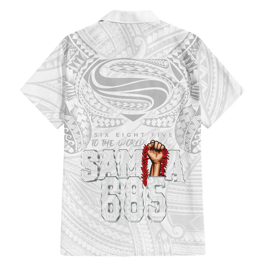 Super Samoa-Six Eight Five to The World Hawaiian Shirt Traditional Samoan Tattoo All White