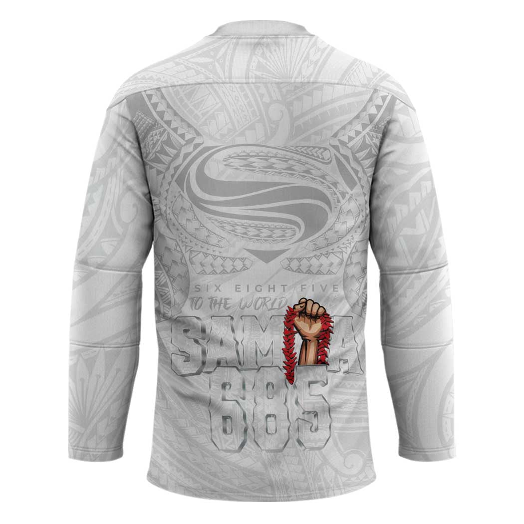 Super Samoa-Six Eight Five to The World Hockey Jersey Traditional Samoan Tattoo All White LT03 - Polynesian Pride