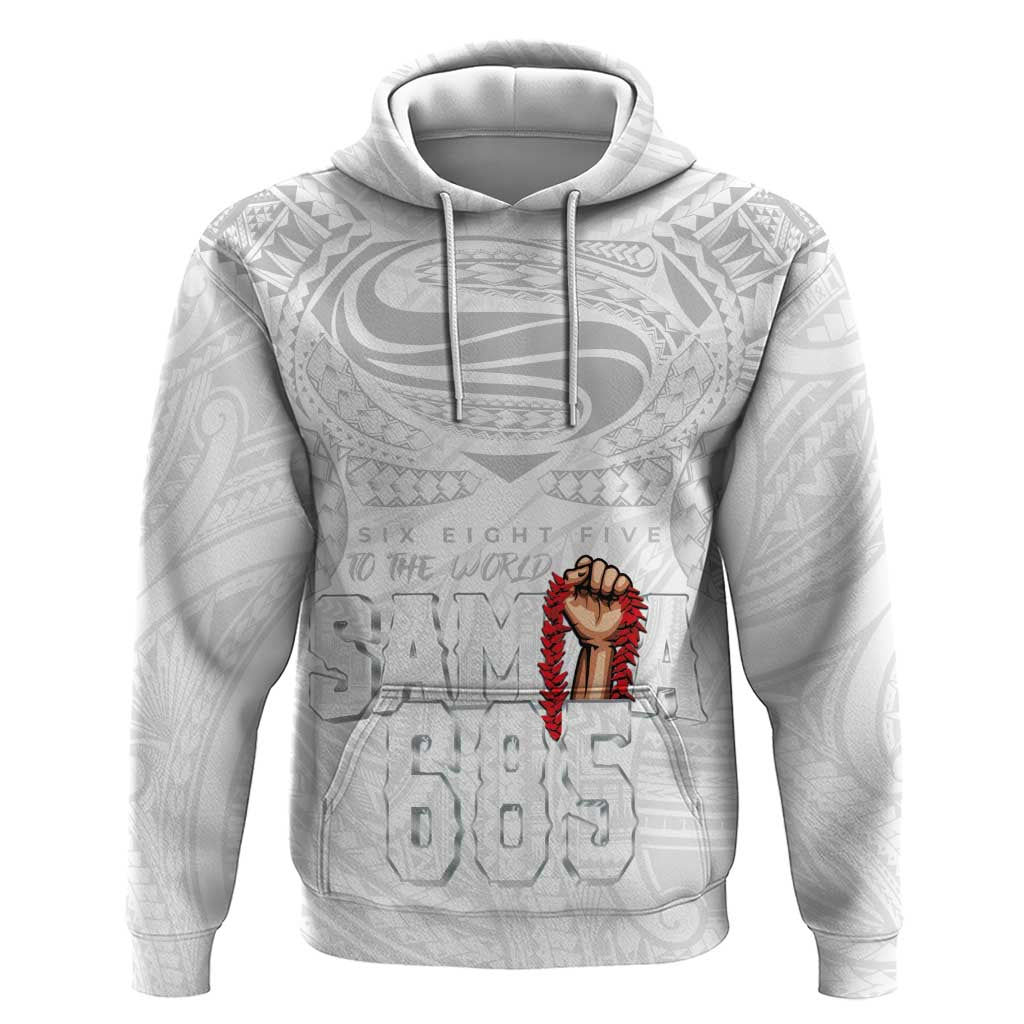 Super Samoa-Six Eight Five to The World Hoodie Traditional Samoan Tattoo All White LT03 Pullover Hoodie White - Polynesian Pride