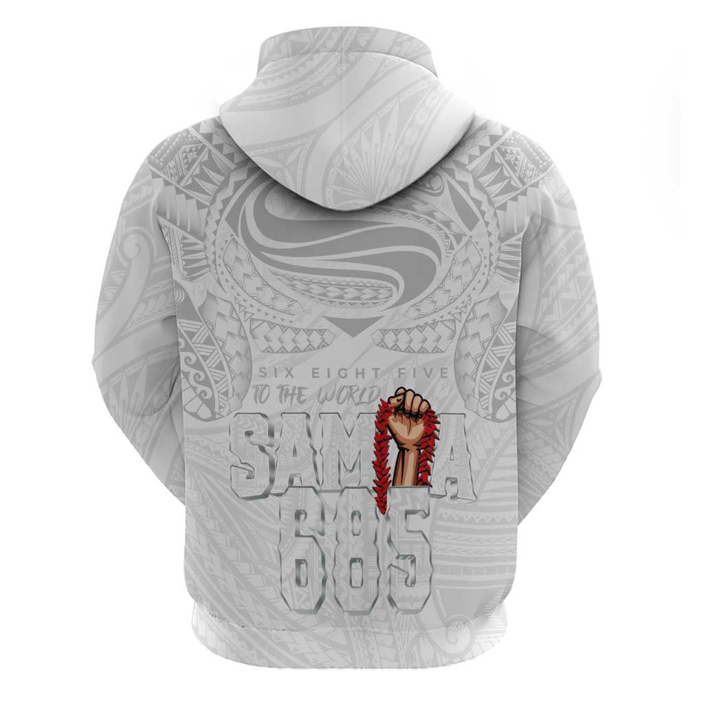 Super Samoa-Six Eight Five to The World Hoodie Traditional Samoan Tattoo All White LT03 - Polynesian Pride