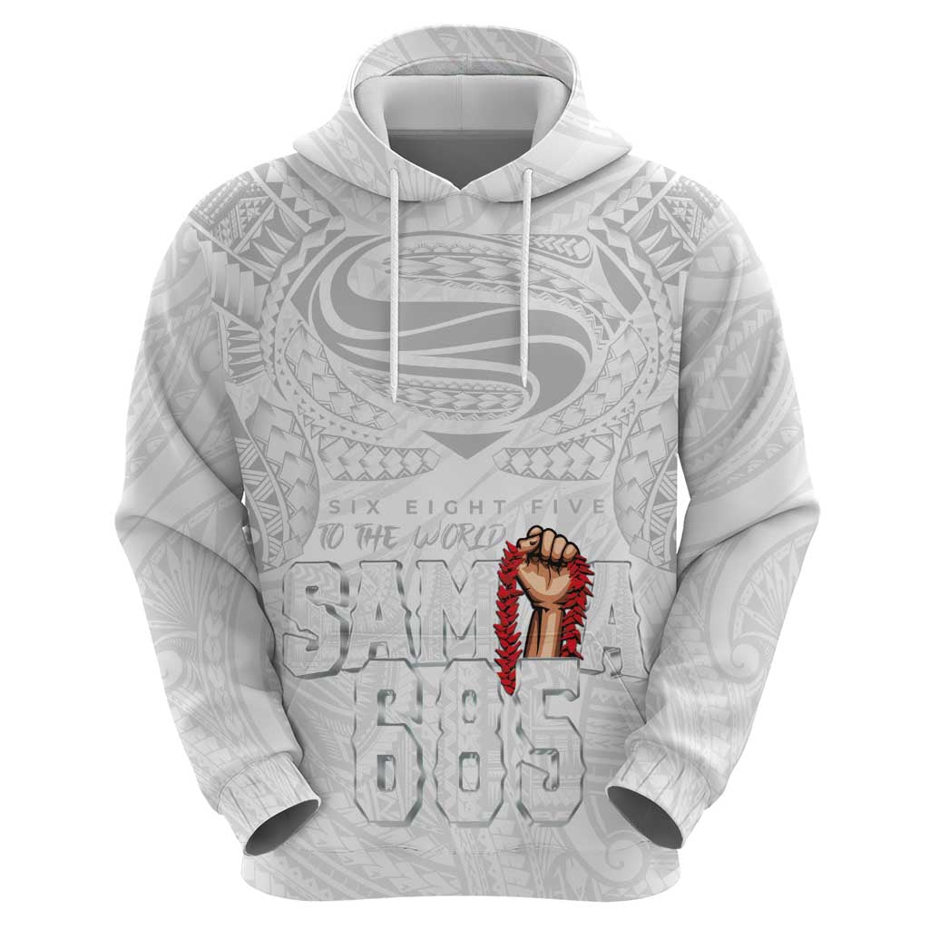 Super Samoa-Six Eight Five to The World Hoodie Traditional Samoan Tattoo All White LT03 - Polynesian Pride