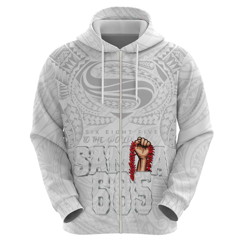 Super Samoa-Six Eight Five to The World Hoodie Traditional Samoan Tattoo All White LT03 - Polynesian Pride