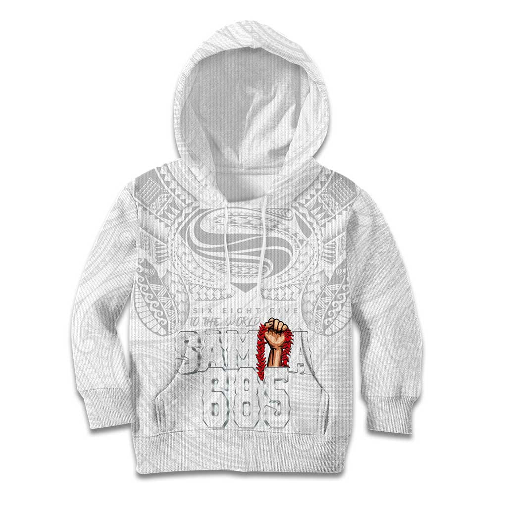 Super Samoa-Six Eight Five to The World Kid Hoodie Traditional Samoan Tattoo All White LT03 Hoodie White - Polynesian Pride