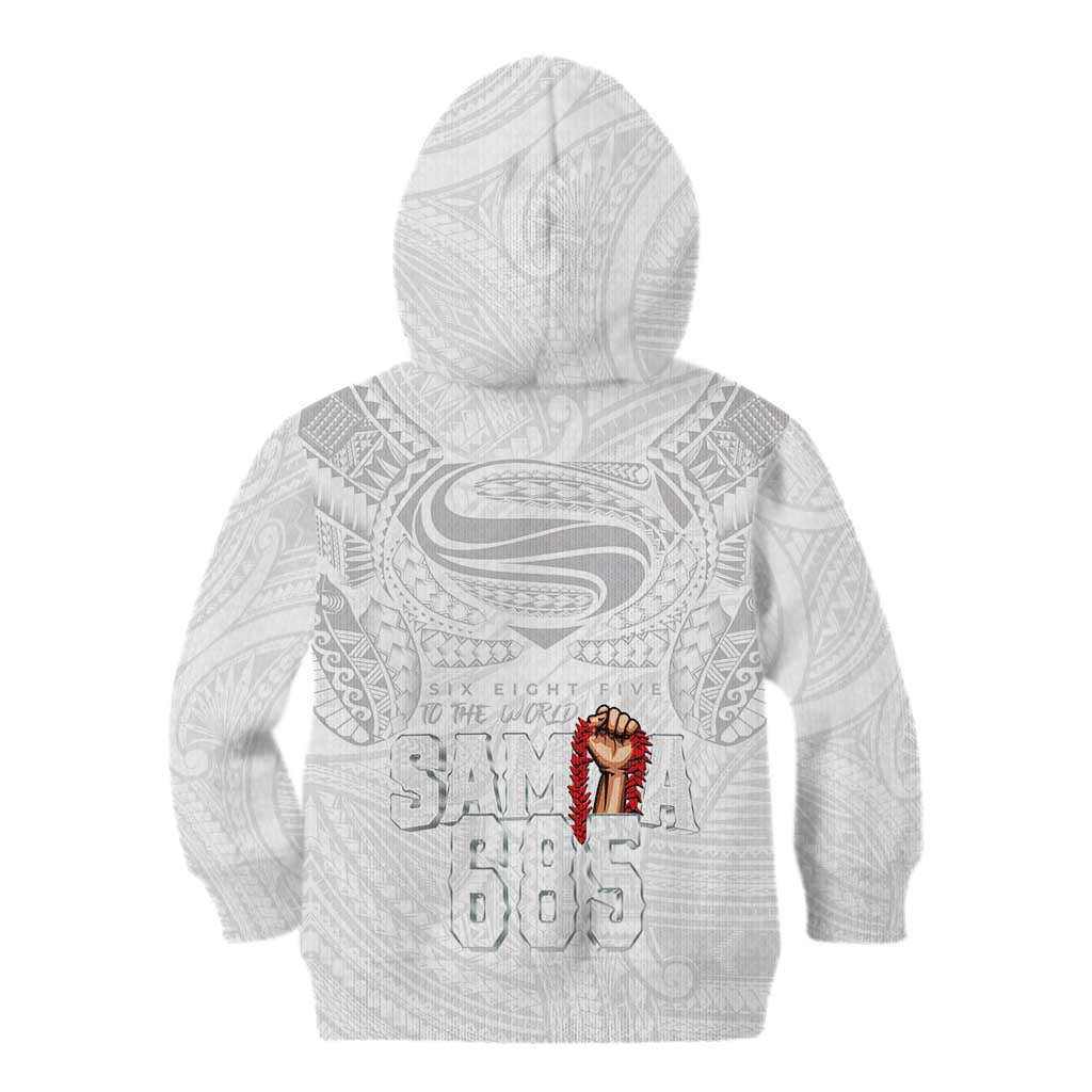 Super Samoa-Six Eight Five to The World Kid Hoodie Traditional Samoan Tattoo All White LT03 - Polynesian Pride